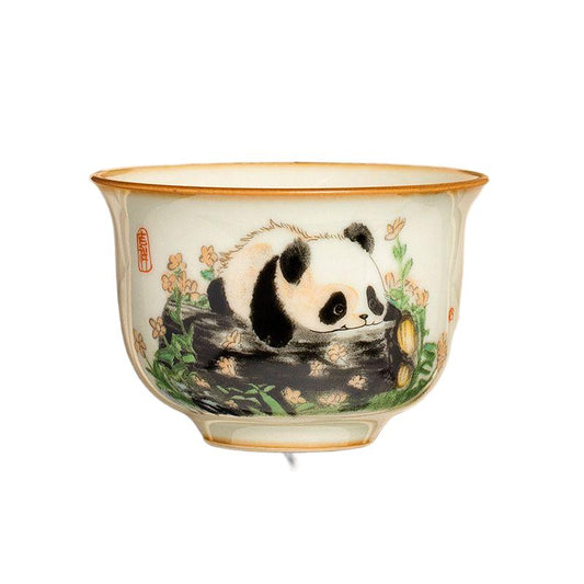 Ru Kiln Panda Round Ding Cup - Luxurious Handcrafted Ceramic Tea Cup