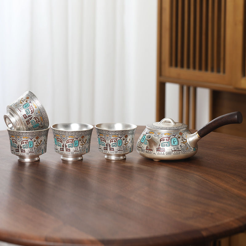 Luxurious 999 Silver Tea Set - Elegant Taotie Design, Perfect Gift