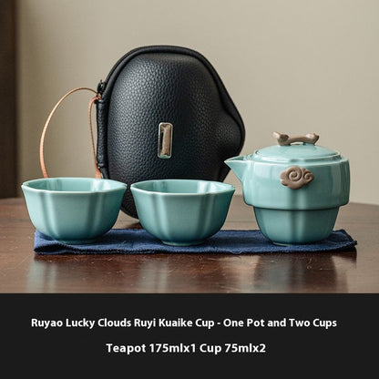 Elegant YOGEHOME Ru Kiln Travel Tea Set – Perfect for Outdoor Adventures