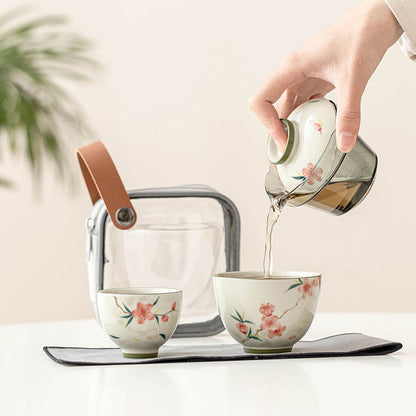 Peach Blossom Ceramic Travel Tea Set