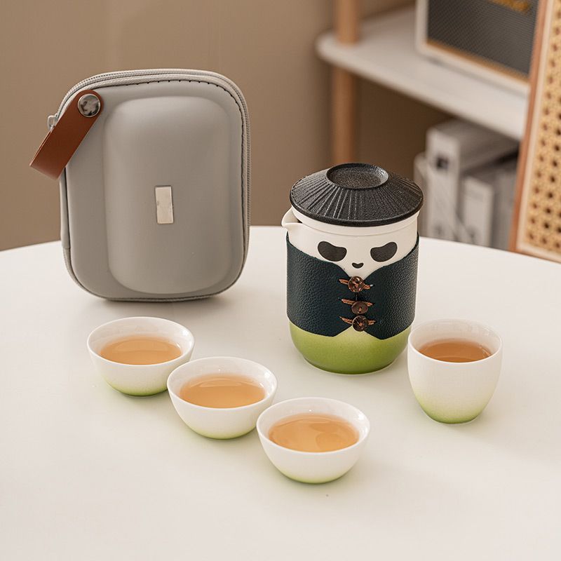 Panda Knight travel tea set-elegant, portable, customizable, for tea lovers