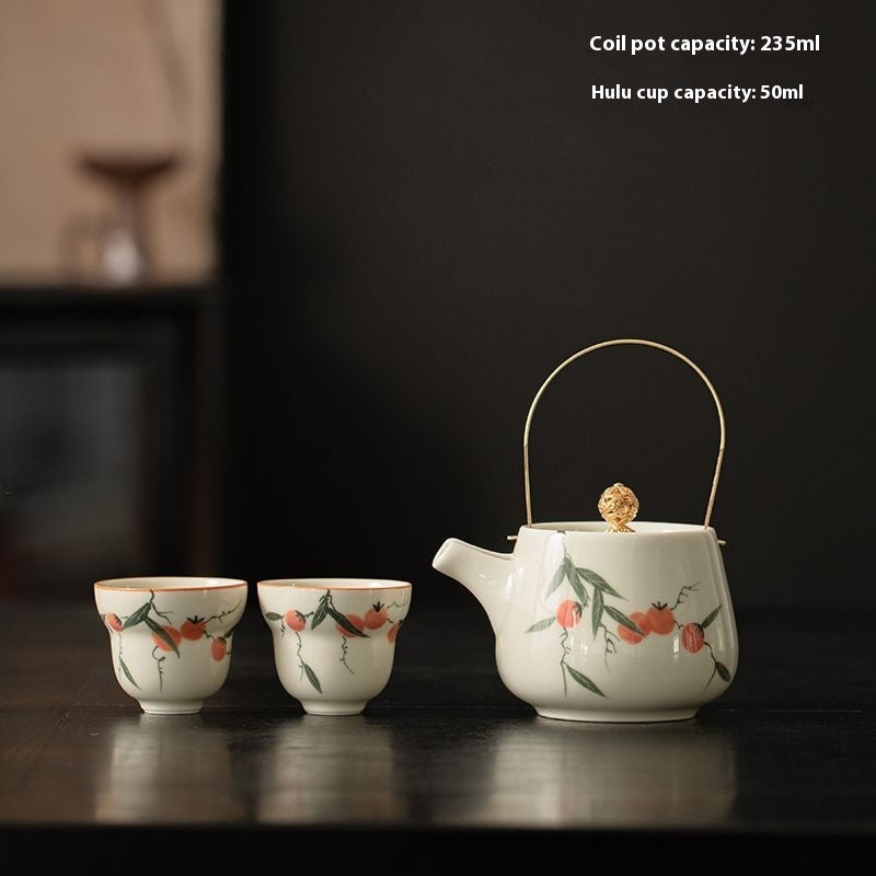 Hand-Painted Glazed Ceramic Teapot - Authentic Chinese Craftsmanship, 235ml