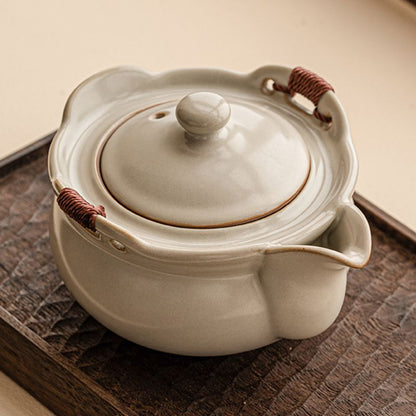 Elegant Beige Ru Kiln Teapot - Handcrafted Ceramic, Agate-Infused, 200ml