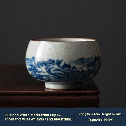 Antique Blue and White Ceramic Teacups: Hand-Painted Chinese Artistry