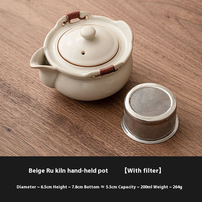 Elegant Beige Ru Kiln Teapot - Handcrafted Ceramic, Agate-Infused, 200ml