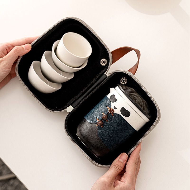 Panda Knight travel tea set-elegant, portable, customizable, for tea lovers