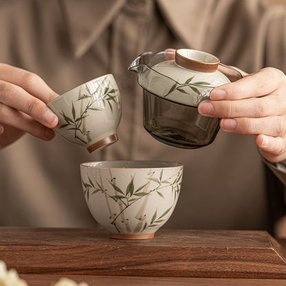 Hand-Painted Green Bamboo Travel Tea Set - Portable, Elegant, and Durable