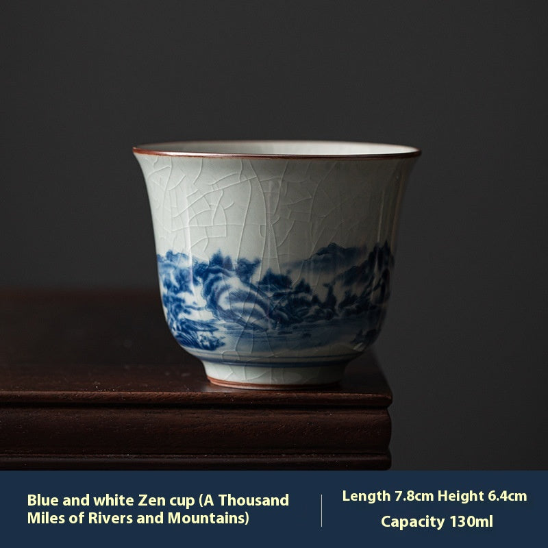 Antique Blue and White Ceramic Teacups: Hand-Painted Chinese Artistry