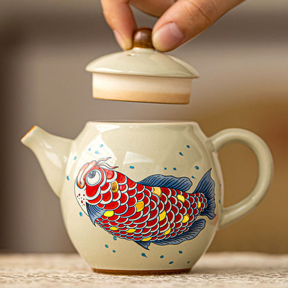 Handcrafted Ash Glaze Gold Dragonfish Teapot - Elegant and Durable Ceramic Teaware