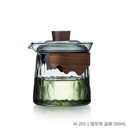 Premium heat-resistant glass tea set with built-in filter and wooden handle