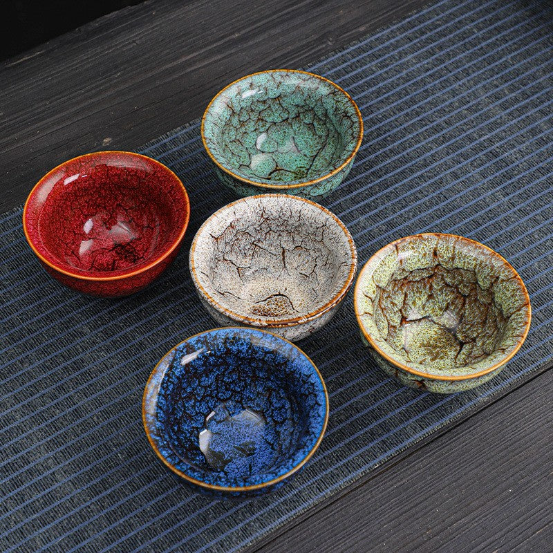 Unique Kiln-Change Five Elements Tea Cup Gift Set – Artistic Chinese Craftsmanship