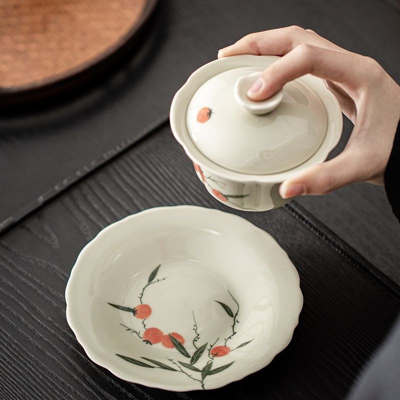 Luxurious Shishi Ruyi Hand-Painted Porcelain Gaiwan - Elevate Your Tea Rituals