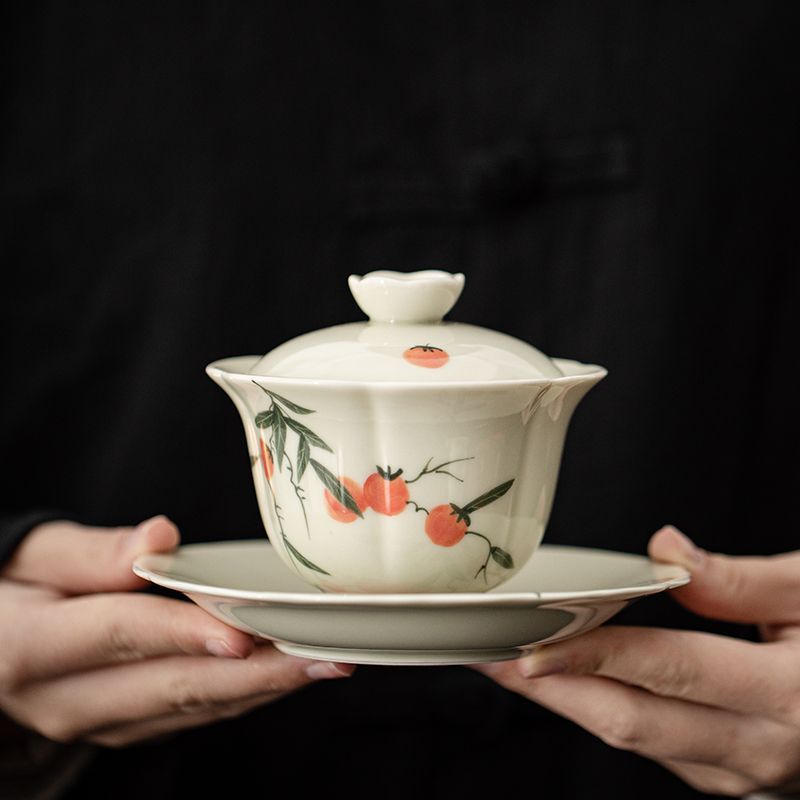 Luxurious Shishi Ruyi Hand-Painted Porcelain Gaiwan - Elevate Your Tea Rituals