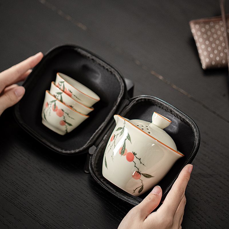 Portable Hand-Painted Persimmon Travel Tea Set - Perfect for Tea Lovers