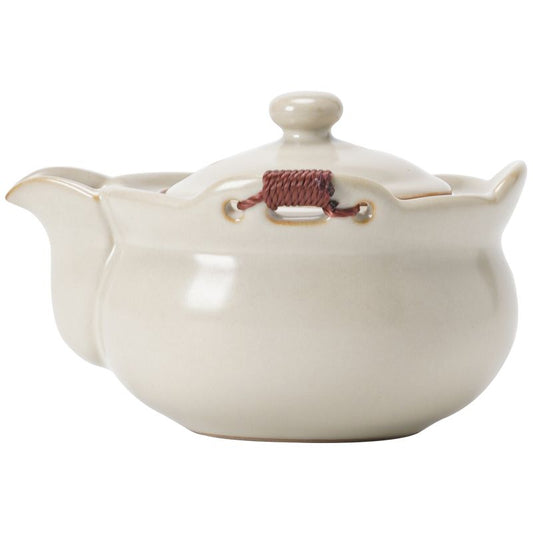 Elegant Beige Ru Kiln Teapot - Handcrafted Ceramic, Agate-Infused, 200ml