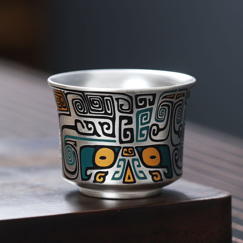 Luxurious Hand-Painted Gold and Silver Enamel Tea Cup for an Elevated Tea Experience