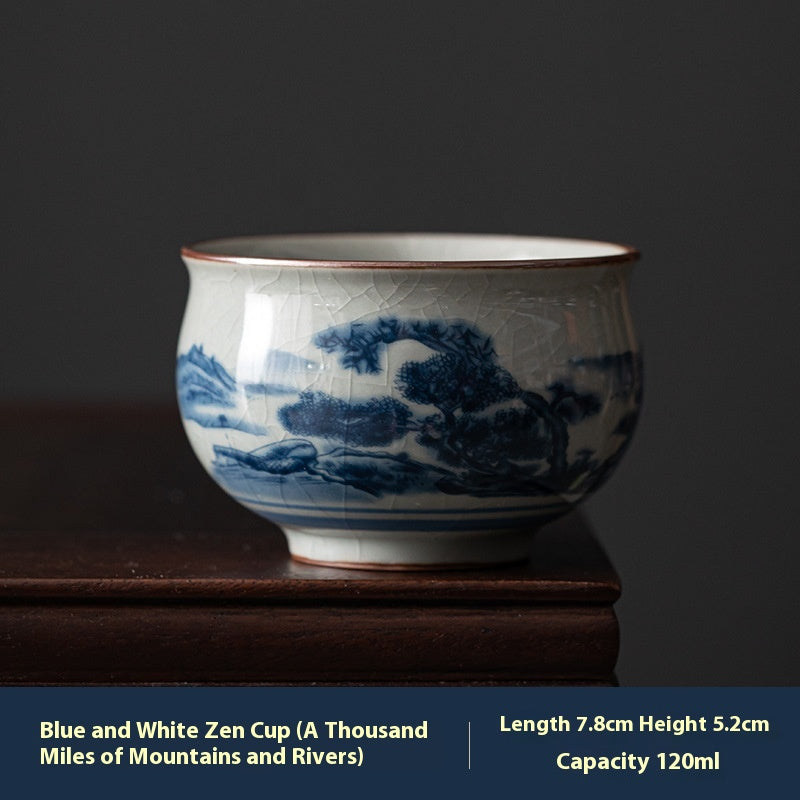 Antique Blue and White Ceramic Teacups: Hand-Painted Chinese Artistry