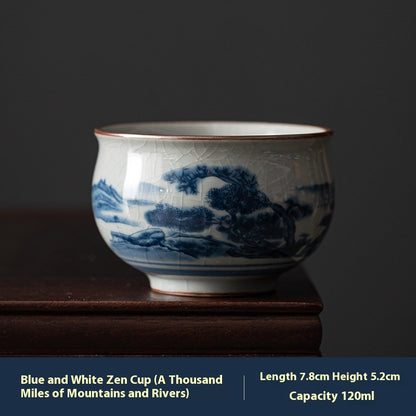 Antique Blue and White Ceramic Teacups: Hand-Painted Chinese Artistry