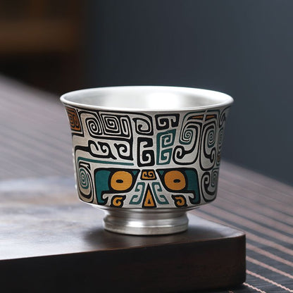 Luxurious Hand-Painted Gold and Silver Enamel Tea Cup for an Elevated Tea Experience