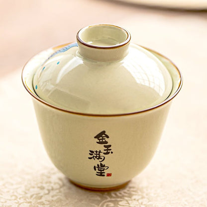 Luxury Gold & Wood Ash Gaiwan: Handcrafted Elegance for Tea Lovers