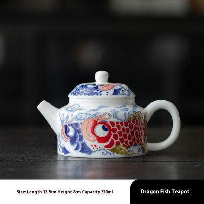 Handcrafted Yangzhi Jade Golden Fish Porcelain Teapot - 220ml Luxury