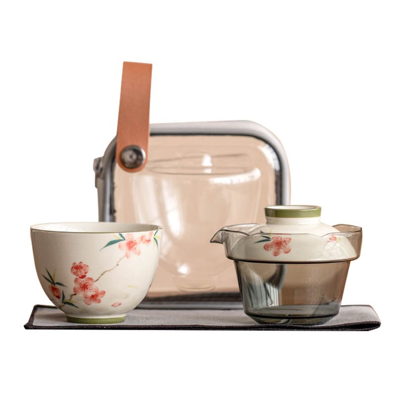 Peach Blossom Ceramic Travel Tea Set