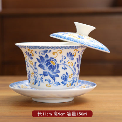 Premium ceramic hovering lid Gaiwan: elegant, durable, handcrafted tea bowl