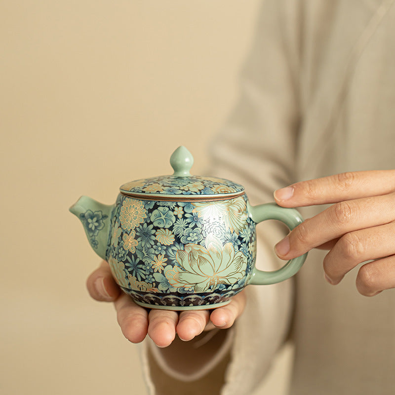 Luxurious Jingdezhen Ru Kiln Tea Set with Gold Inlays - Elegant Song Dynasty Design