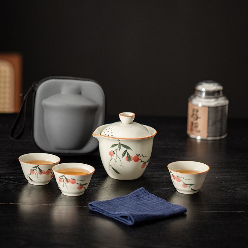 Portable Hand-Painted Persimmon Travel Tea Set - Perfect for Tea Lovers