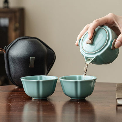 Elegant YOGEHOME Ru Kiln Travel Tea Set – Perfect for Outdoor Adventures