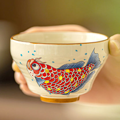 Master Artisan Ceramic Tea Cup - Handcrafted Elegance, Gilded Fish Motif, 170ml