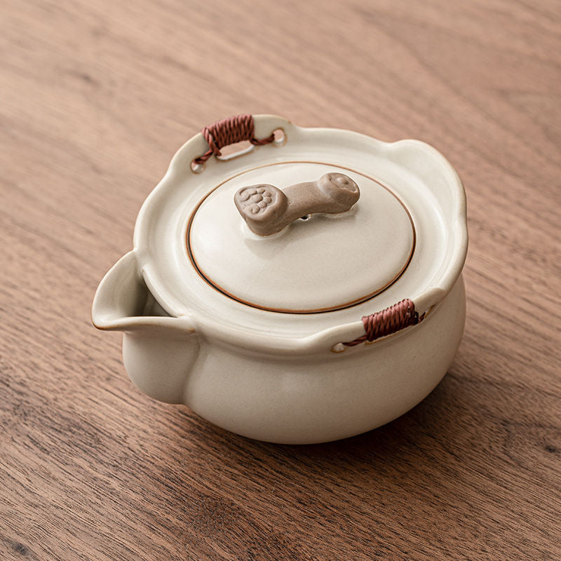 Elegant Beige Ru Kiln Teapot - Handcrafted Ceramic, Agate-Infused, 200ml