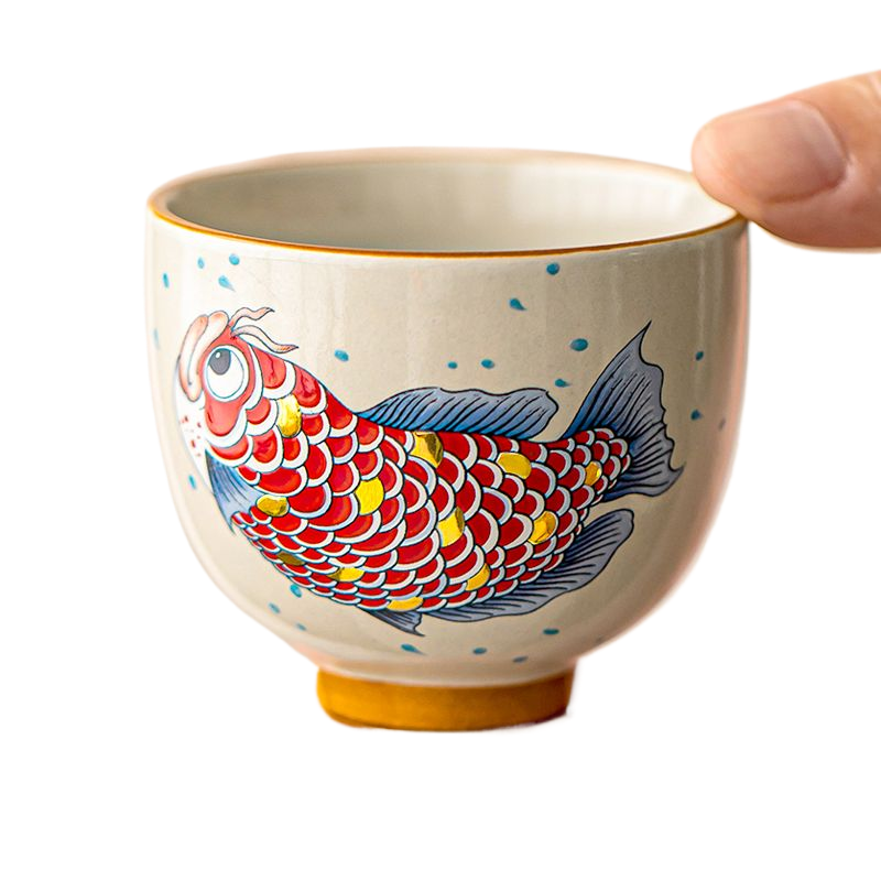 Golden Jade Prosperity Dragon Fish Teacup: Handcrafted Ceramic Luxury with Gold Detailing