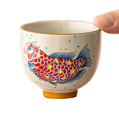 Golden Jade Prosperity Dragon Fish Teacup: Handcrafted Ceramic Luxury with Gold Detailing