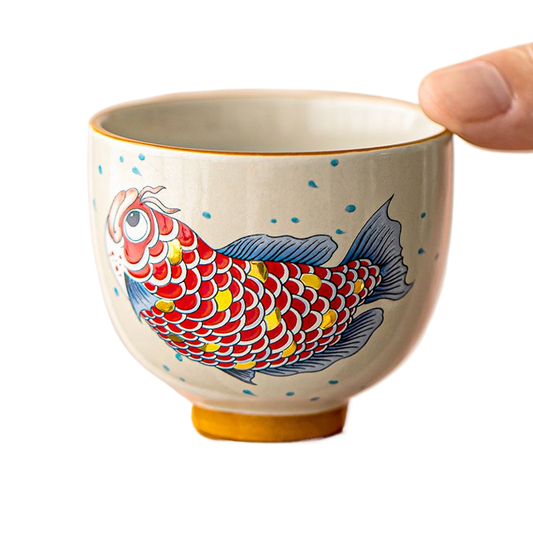 Golden Jade Prosperity Dragon Fish Teacup: Handcrafted Ceramic Luxury with Gold Detailing