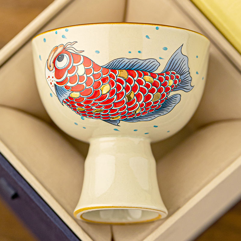 Golden Jade Prosperity Dragon Fish Teacup: Handcrafted Ceramic Luxury with Gold Detailing