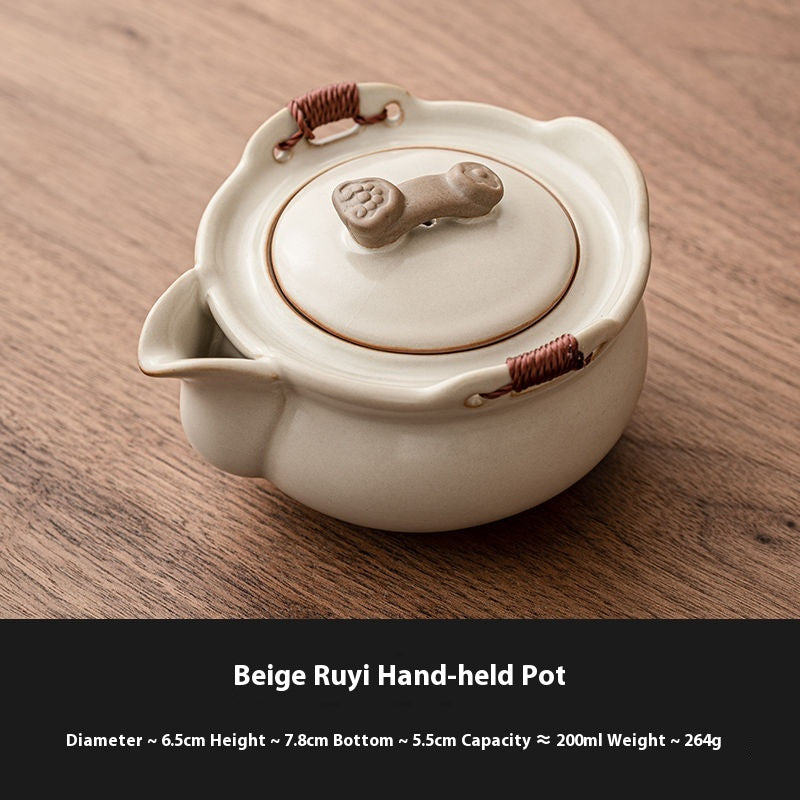 Elegant Beige Ru Kiln Teapot - Handcrafted Ceramic, Agate-Infused, 200ml