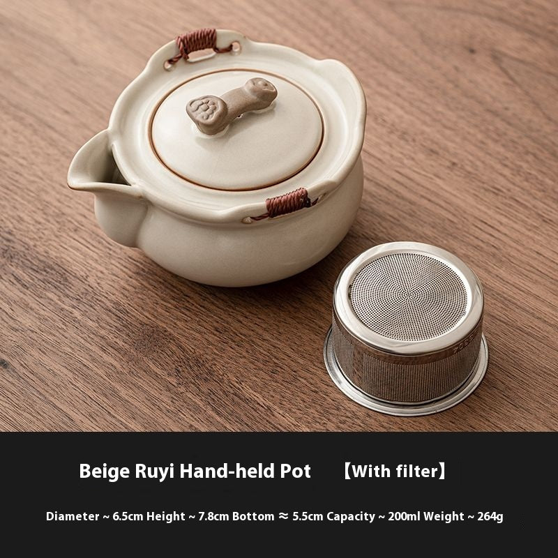 Elegant Beige Ru Kiln Teapot - Handcrafted Ceramic, Agate-Infused, 200ml