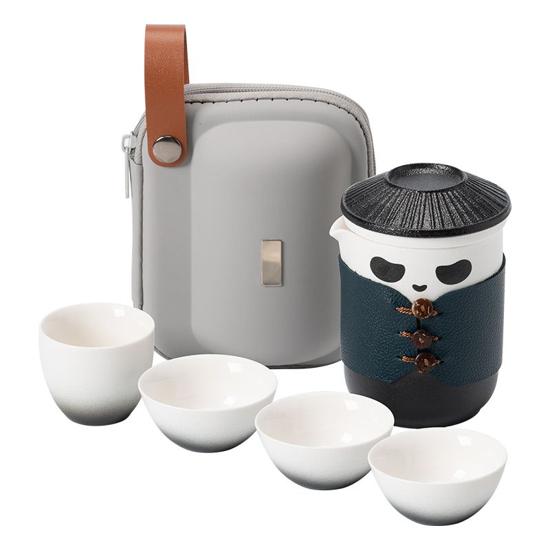 Panda Knight travel tea set-elegant, portable, customizable, for tea lovers