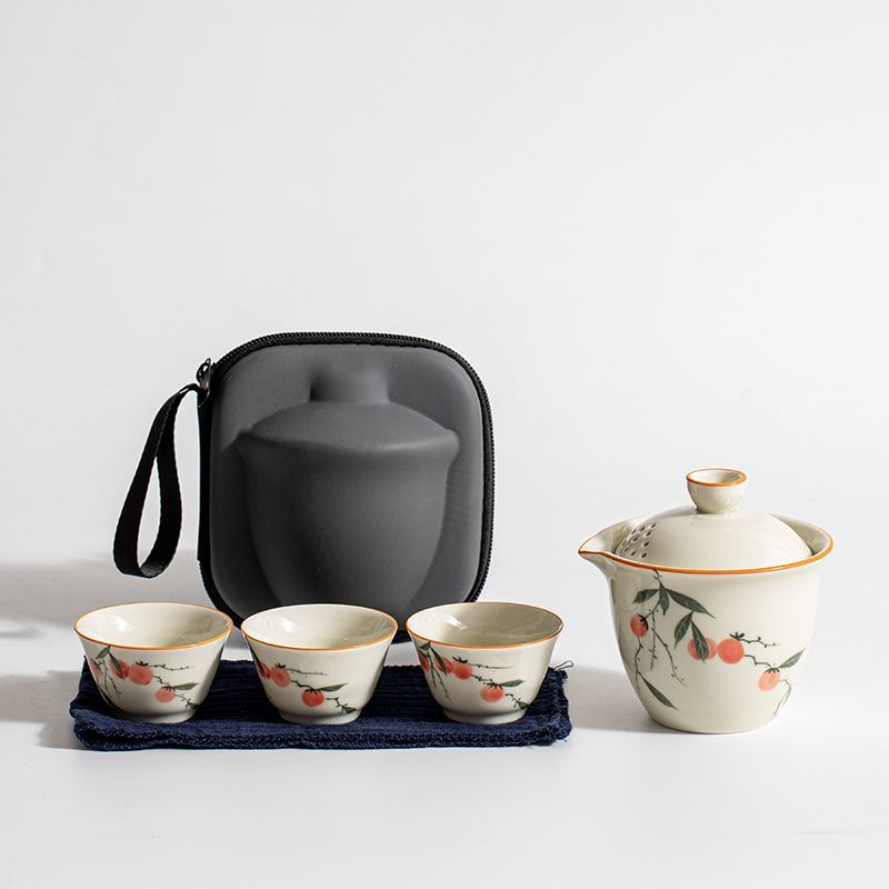 Portable Hand-Painted Persimmon Travel Tea Set - Perfect for Tea Lovers