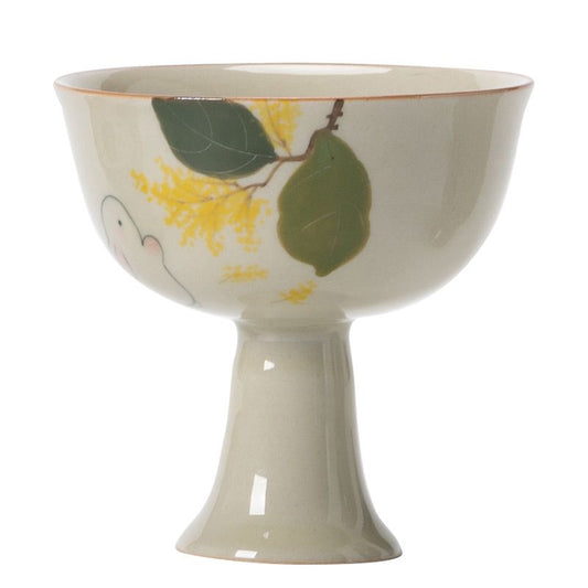 Handmade Wood Ash Glazed Ceramic Goblet - Elegant Tea Cup with Golden Osmanthus Design