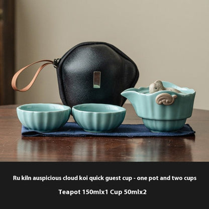 Elegant YOGEHOME Ru Kiln Travel Tea Set – Perfect for Outdoor Adventures