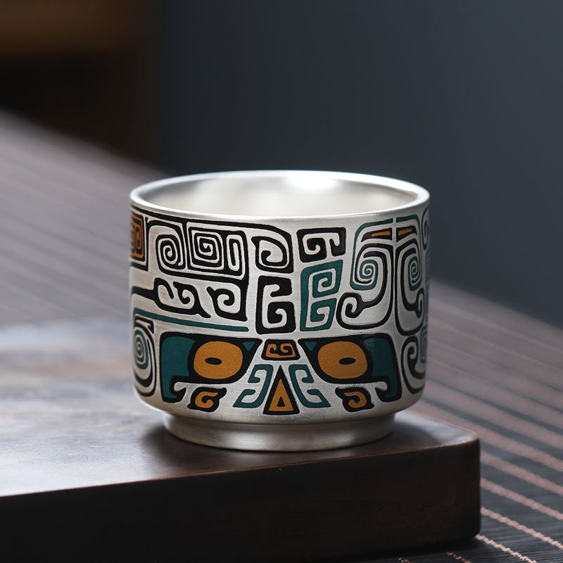 Luxurious Hand-Painted Gold and Silver Enamel Tea Cup for an Elevated Tea Experience