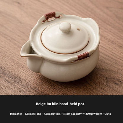 Elegant Beige Ru Kiln Teapot - Handcrafted Ceramic, Agate-Infused, 200ml