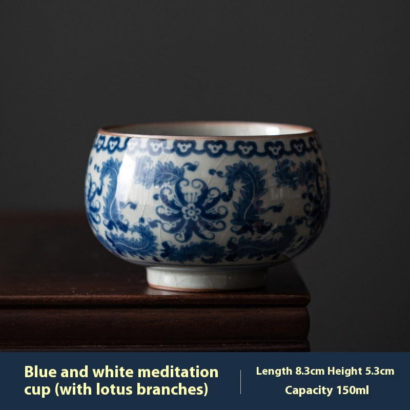 Antique Blue and White Ceramic Teacups: Hand-Painted Chinese Artistry