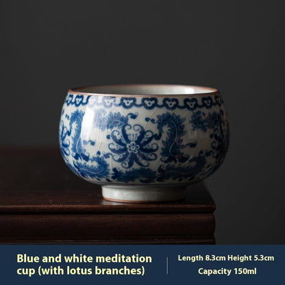 Antique Blue and White Ceramic Teacups: Hand-Painted Chinese Artistry