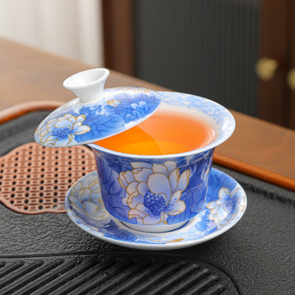 Premium ceramic hovering lid Gaiwan: elegant, durable, handcrafted tea bowl