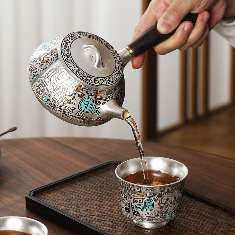 Luxurious 999 Silver Tea Set - Elegant Taotie Design, Perfect Gift