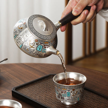 Luxurious 999 Silver Tea Set - Elegant Taotie Design, Perfect Gift