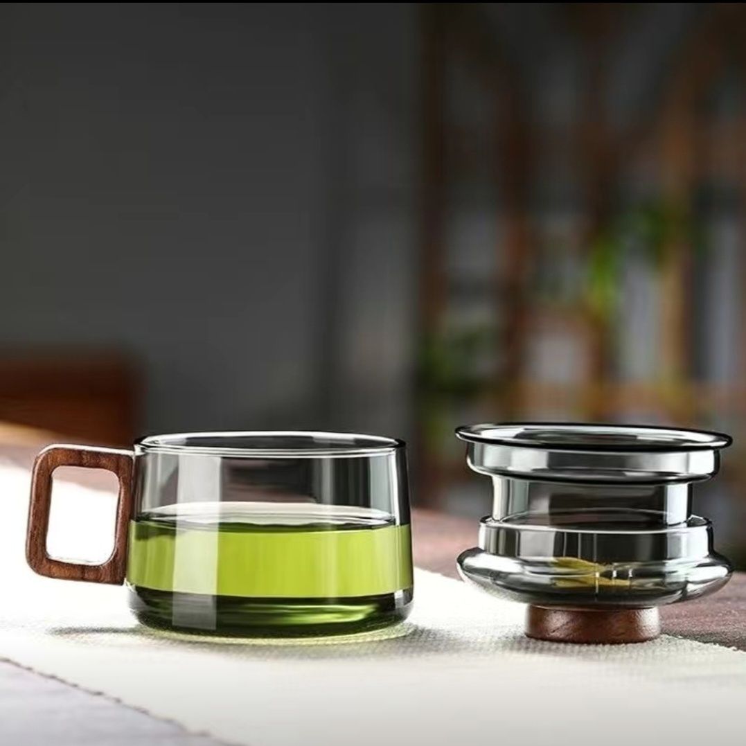 Exquisite Mini Dunden Cup Set - High-Borosilicate Glass Tea Cups with Wooden Handle